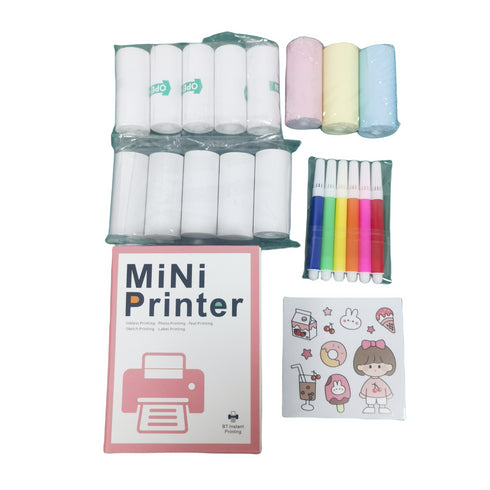 Mini Printer Portable, Inkless Sticker printer with 8 Rolls